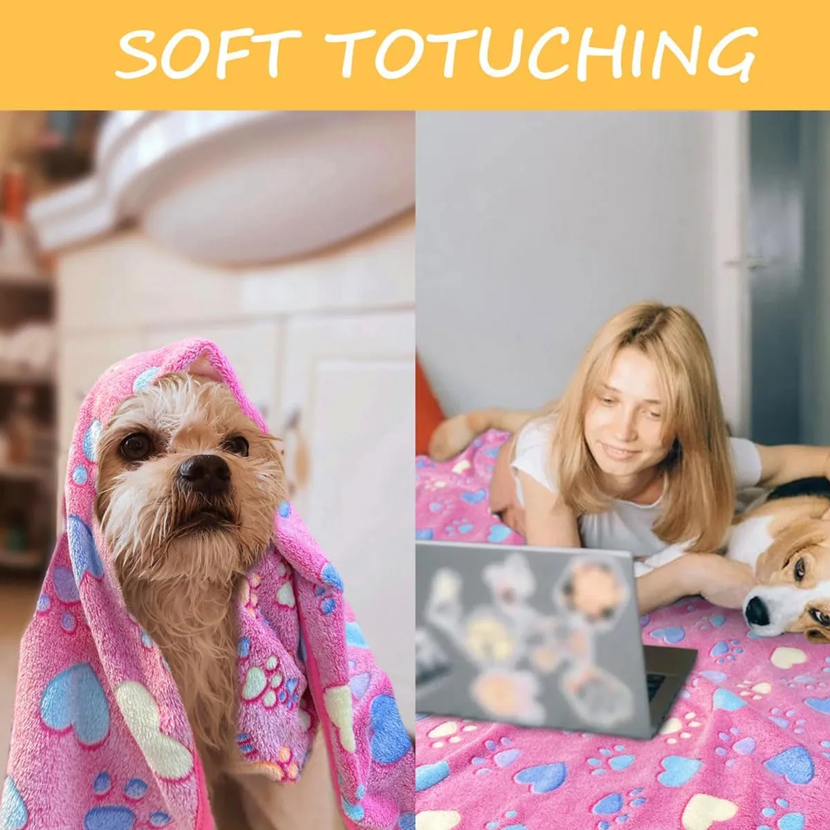 1 Pack 3 Super Soft Flannel Dog Blankets, 41 x 31in - Cute Claw Pattern Pet Blanket Mat for Large Dogs