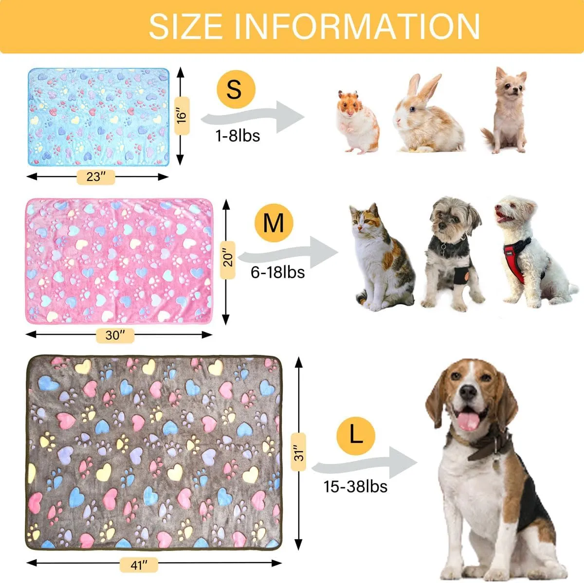 1 Pack 3 Super Soft Flannel Dog Blankets, 41 x 31in - Cute Claw Pattern Pet Blanket Mat for Large Dogs