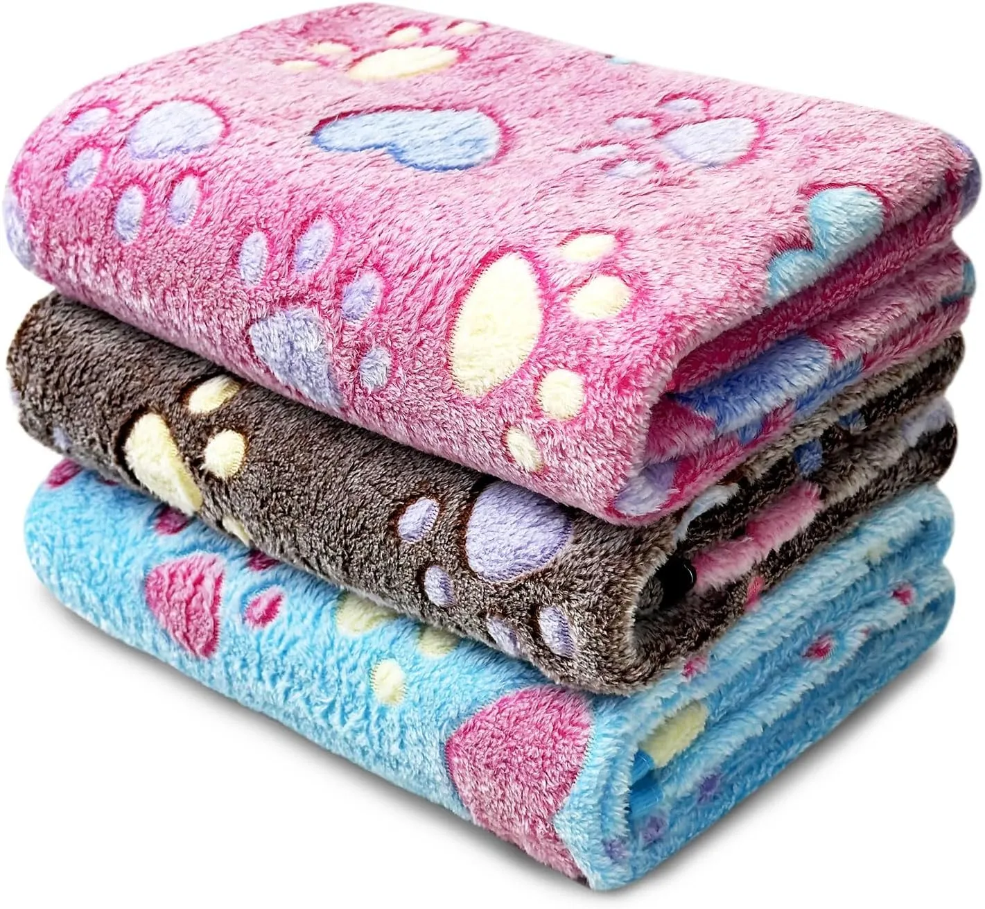 1 Pack 3 Super Soft Flannel Dog Blankets, 41 x 31in - Cute Claw Pattern Pet Blanket Mat for Large Dogs