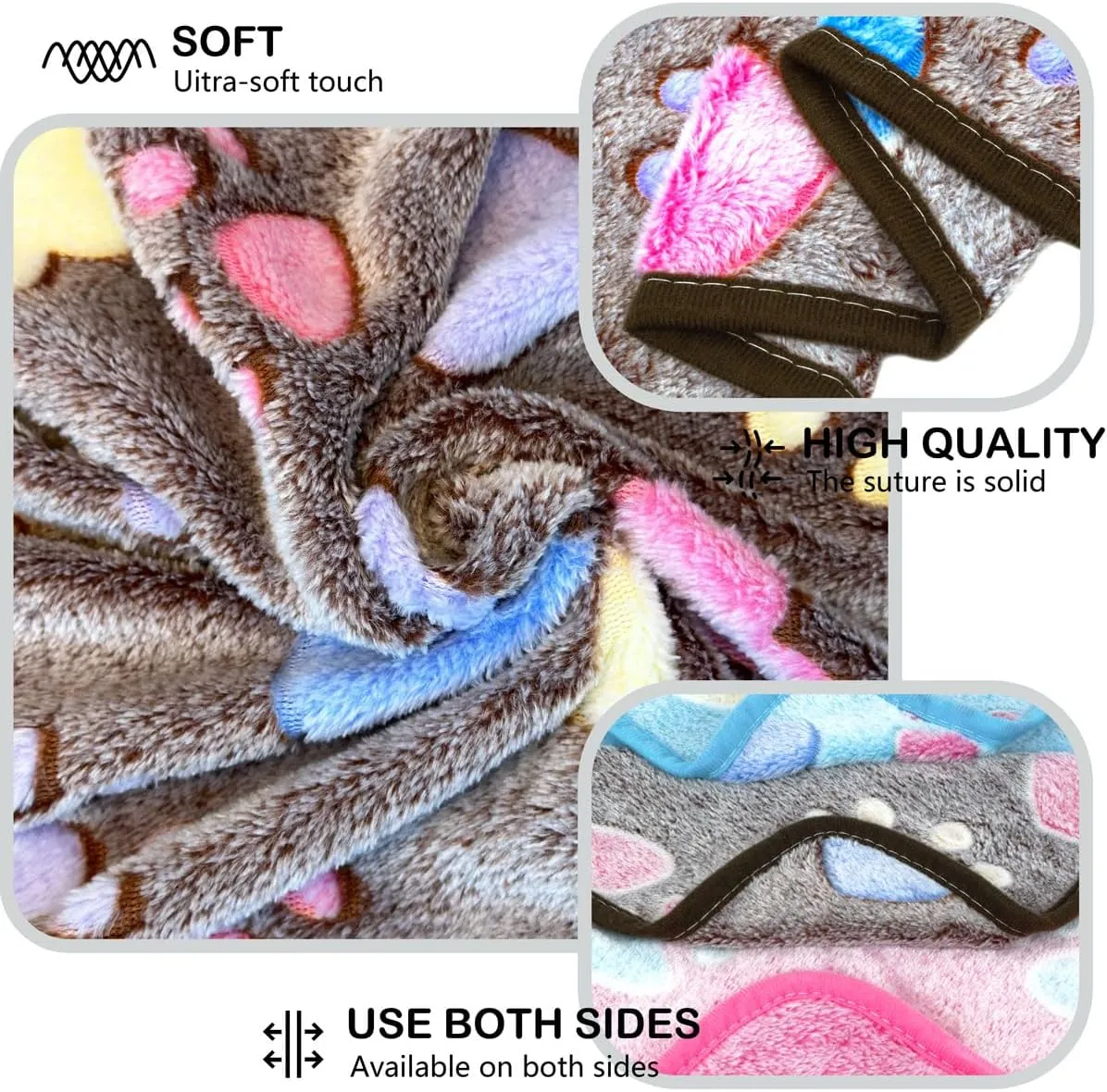 1 Pack 3 Super Soft Flannel Dog Blankets, 41 x 31in - Cute Claw Pattern Pet Blanket Mat for Large Dogs