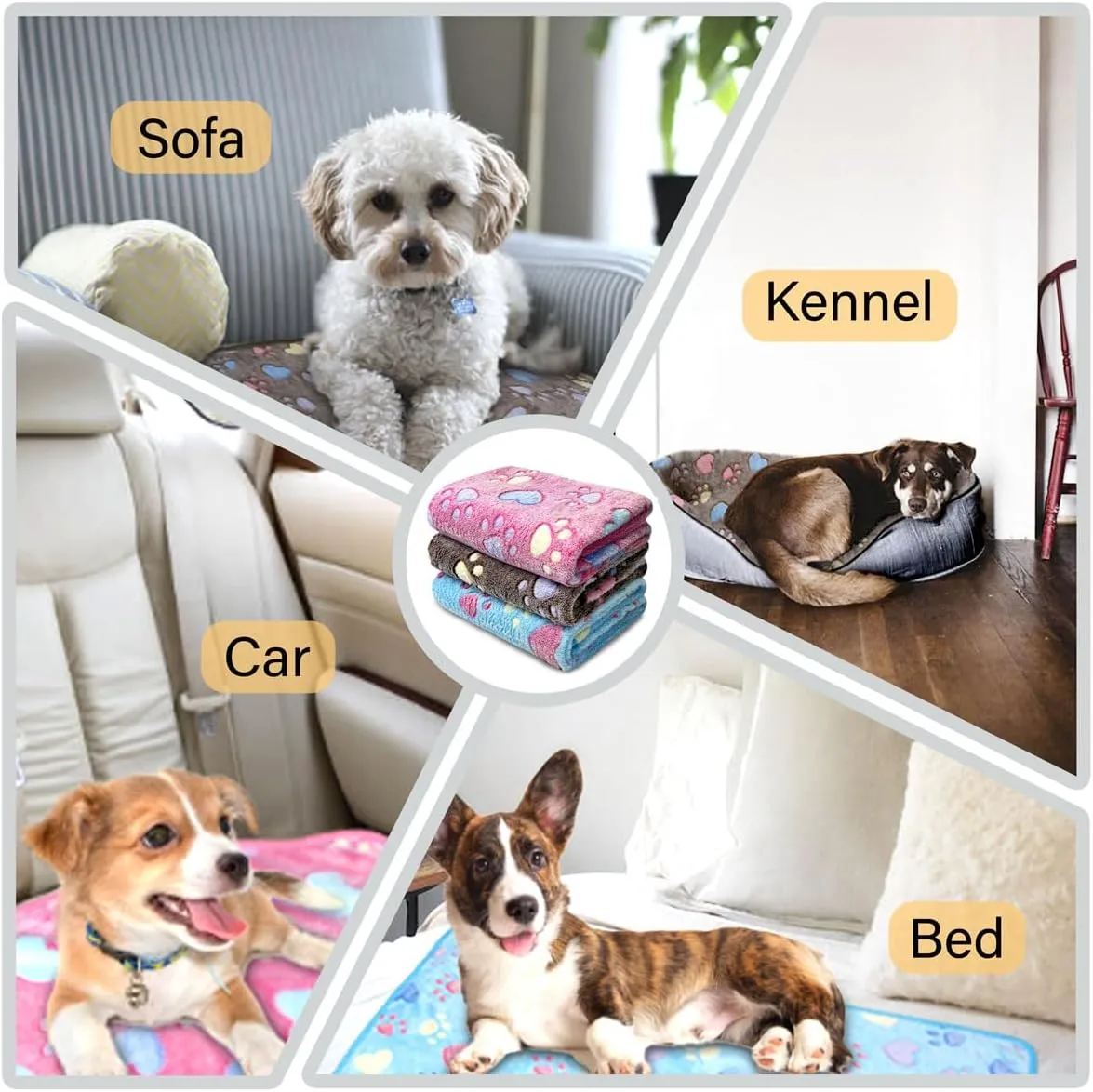 1 Pack 3 Super Soft Flannel Dog Blankets, 41 x 31in - Cute Claw Pattern Pet Blanket Mat for Large Dogs