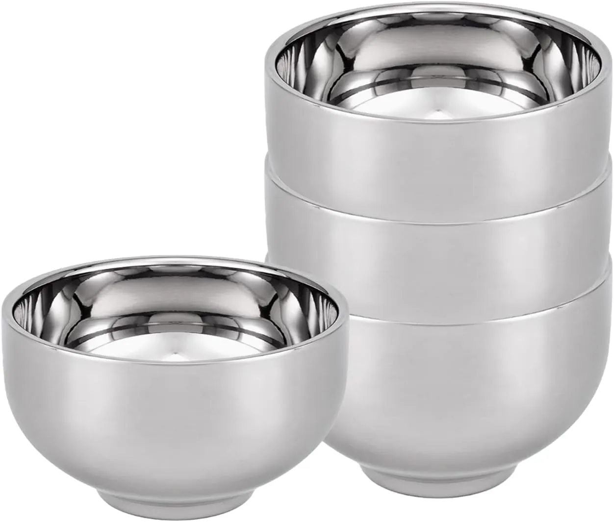 17OZ Durable Stainless Steel Cereal Bowls, Double-Walled Insulated Soup Bowls, Unbreakable Rice Bowls, Mixing Serving Bowl for Salad Dessert Noodles Pasta, Dishwasher Safe, 4 Pack