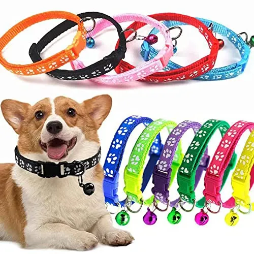 19 PCS Puppy ID Collars Footprint Puppy Collars Puppy Collars with Bell Adjustable Puppy Collars Cat Head Shape Safety Buckle Collars Newborn Puppy Puppy Cat Collars
