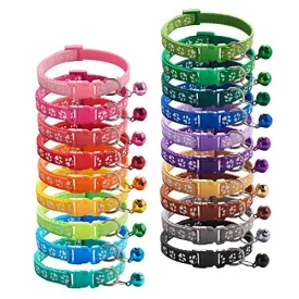 19 PCS Puppy ID Collars Footprint Puppy Collars Puppy Collars with Bell Adjustable Puppy Collars Cat Head Shape Safety Buckle Collars Newborn Puppy Puppy Cat Collars