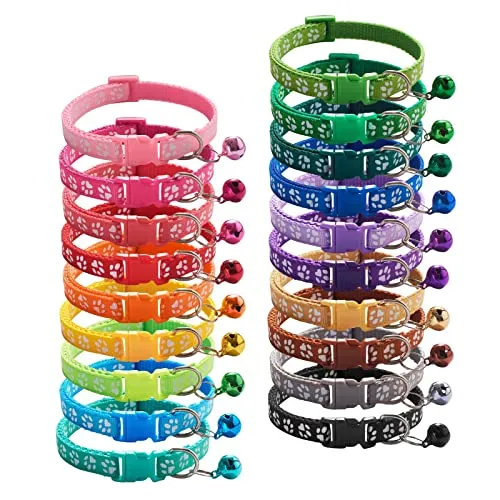 19 PCS Puppy ID Collars Footprint Puppy Collars Puppy Collars with Bell Adjustable Puppy Collars Cat Head Shape Safety Buckle Collars Newborn Puppy Puppy Cat Collars
