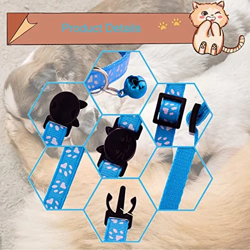 19 PCS Puppy ID Collars Footprint Puppy Collars Puppy Collars with Bell Adjustable Puppy Collars Cat Head Shape Safety Buckle Collars Newborn Puppy Puppy Cat Collars