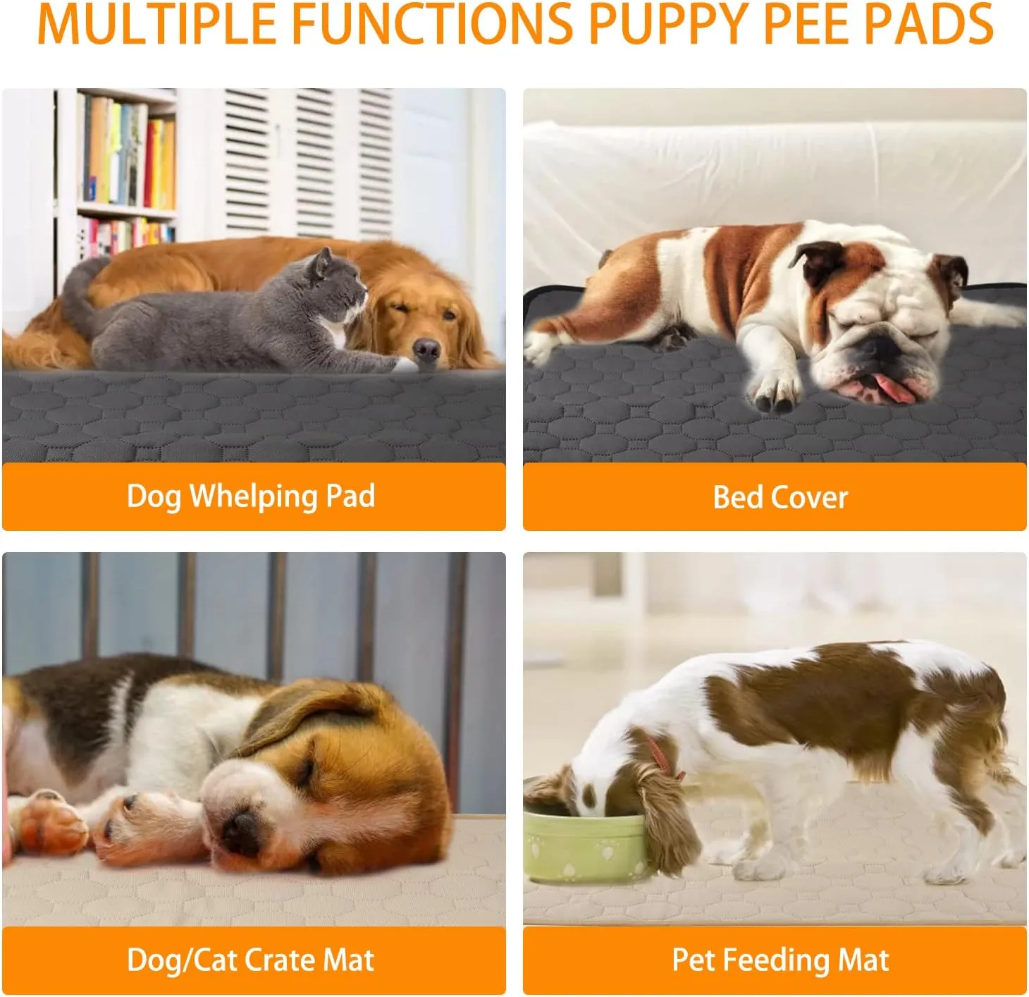 2 Pack Washable Dog Pee Pads, 16x20 Reusable Puppy Pads, Waterproof Anti Slip Pet Training Pads for Small Animals Rabbit Hamste Bunny Puppy Cat (Beige/Gray) (Small)