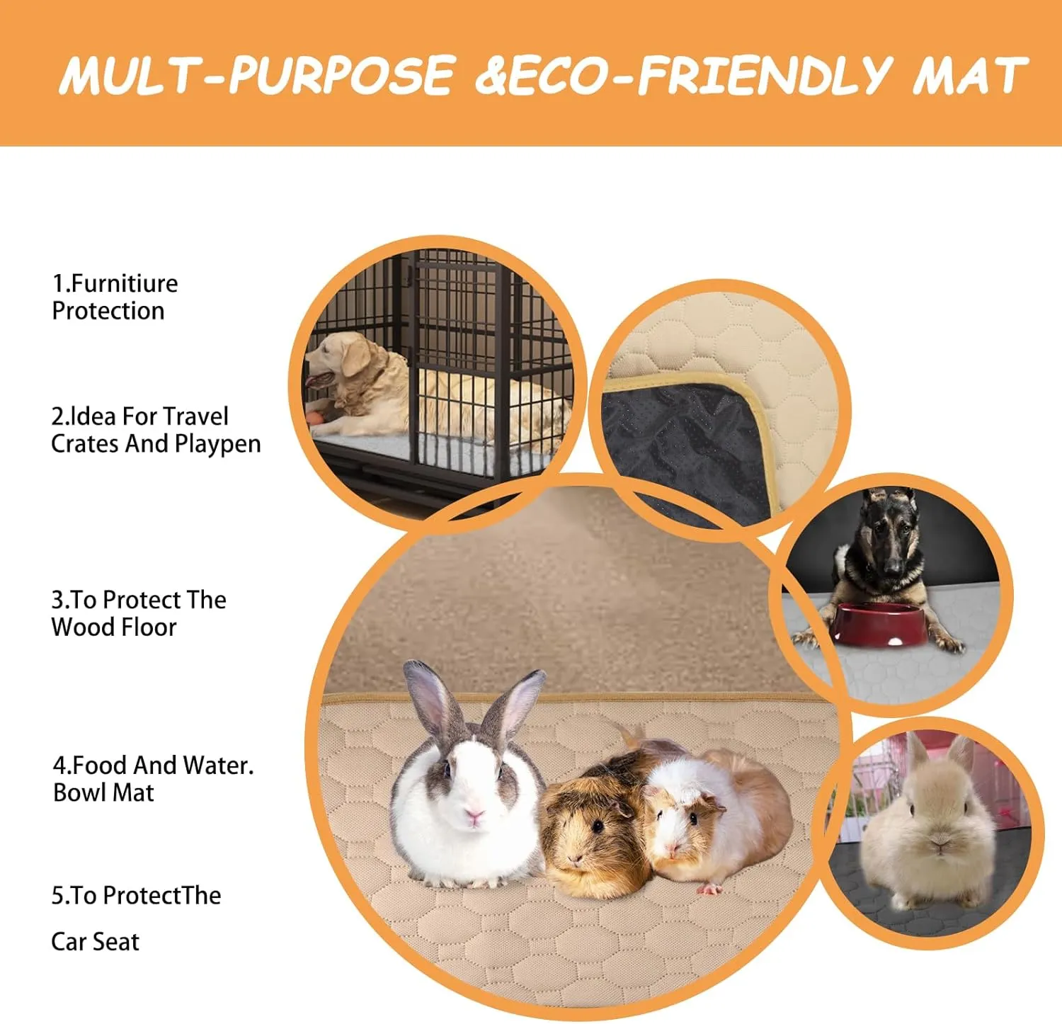 2 Pack Washable Dog Pee Pads, 16x20 Reusable Puppy Pads, Waterproof Anti Slip Pet Training Pads for Small Animals Rabbit Hamste Bunny Puppy Cat (Beige/Gray) (Small)