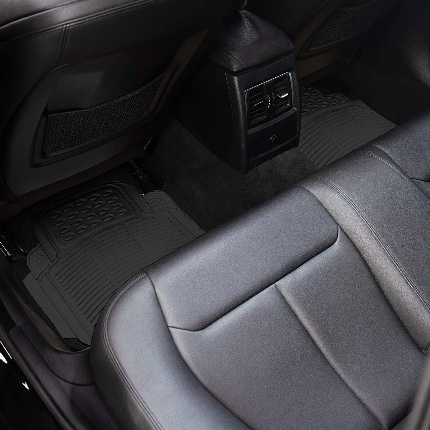 4-Pack: OxGord® Ridged Style 1st & 2nd Row Black Heavy Duty Rubber Floor Mat Set