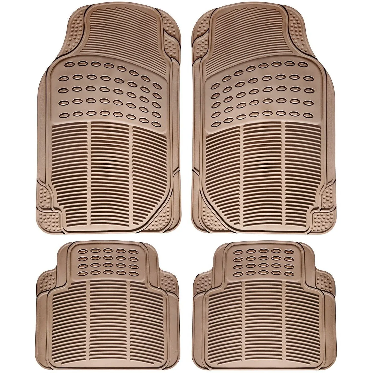 4-Pack: OxGord® Ridged Style 1st & 2nd Row Black Heavy Duty Rubber Floor Mat Set