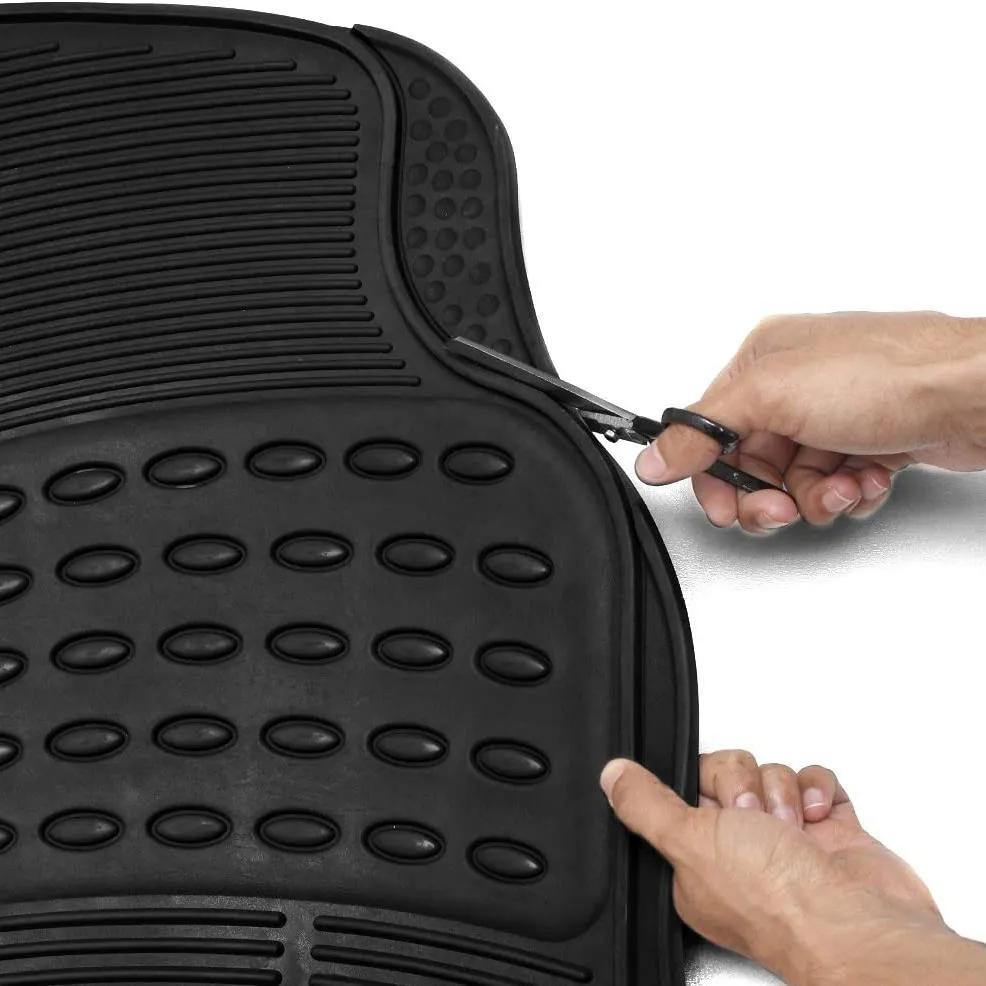 4-Pack: OxGord® Ridged Style 1st & 2nd Row Black Heavy Duty Rubber Floor Mat Set