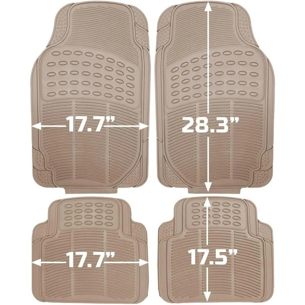 4-Pack: OxGord® Ridged Style 1st & 2nd Row Black Heavy Duty Rubber Floor Mat Set