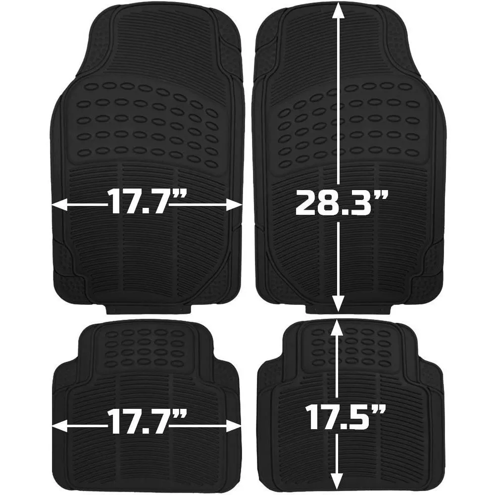 4-Pack: OxGord® Ridged Style 1st & 2nd Row Black Heavy Duty Rubber Floor Mat Set