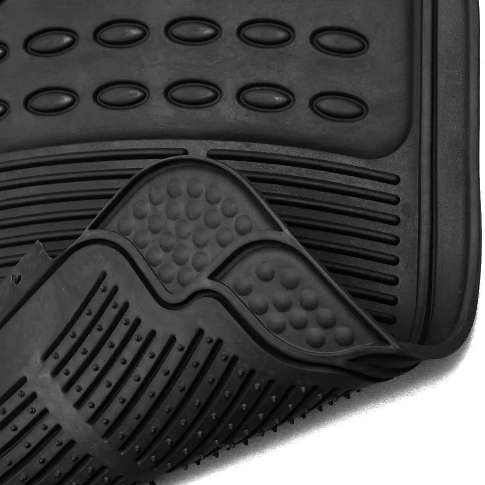 4-Pack: OxGord® Ridged Style 1st & 2nd Row Black Heavy Duty Rubber Floor Mat Set