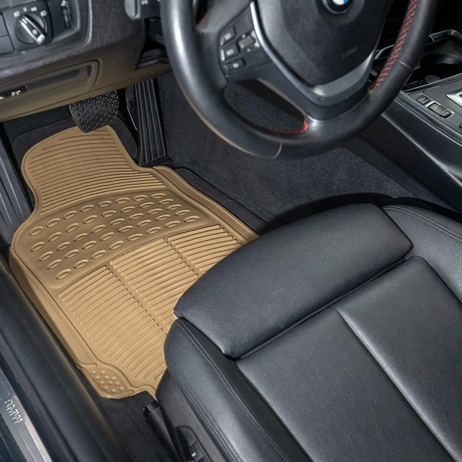 4-Pack: OxGord® Ridged Style 1st & 2nd Row Black Heavy Duty Rubber Floor Mat Set