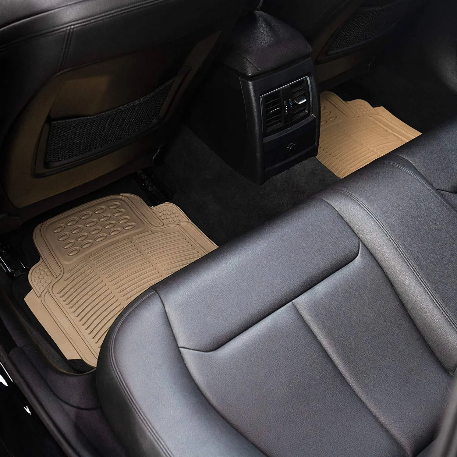 4-Pack: OxGord® Ridged Style 1st & 2nd Row Black Heavy Duty Rubber Floor Mat Set