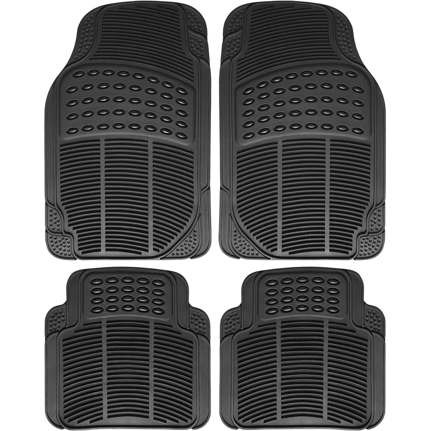 4-Pack: OxGord® Ridged Style 1st & 2nd Row Black Heavy Duty Rubber Floor Mat Set