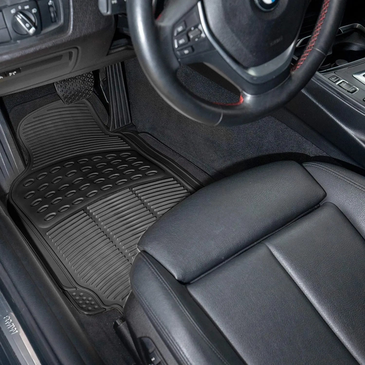 4-Pack: OxGord® Ridged Style 1st & 2nd Row Black Heavy Duty Rubber Floor Mat Set