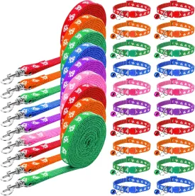 48 Pcs Dog Collar and Leash Set Puppy Collar and Leash Set Adjustable Hawaii Pet Supplies Soft Nylon Summer Hawaiian for Litter Small Pet Dog Walking Training