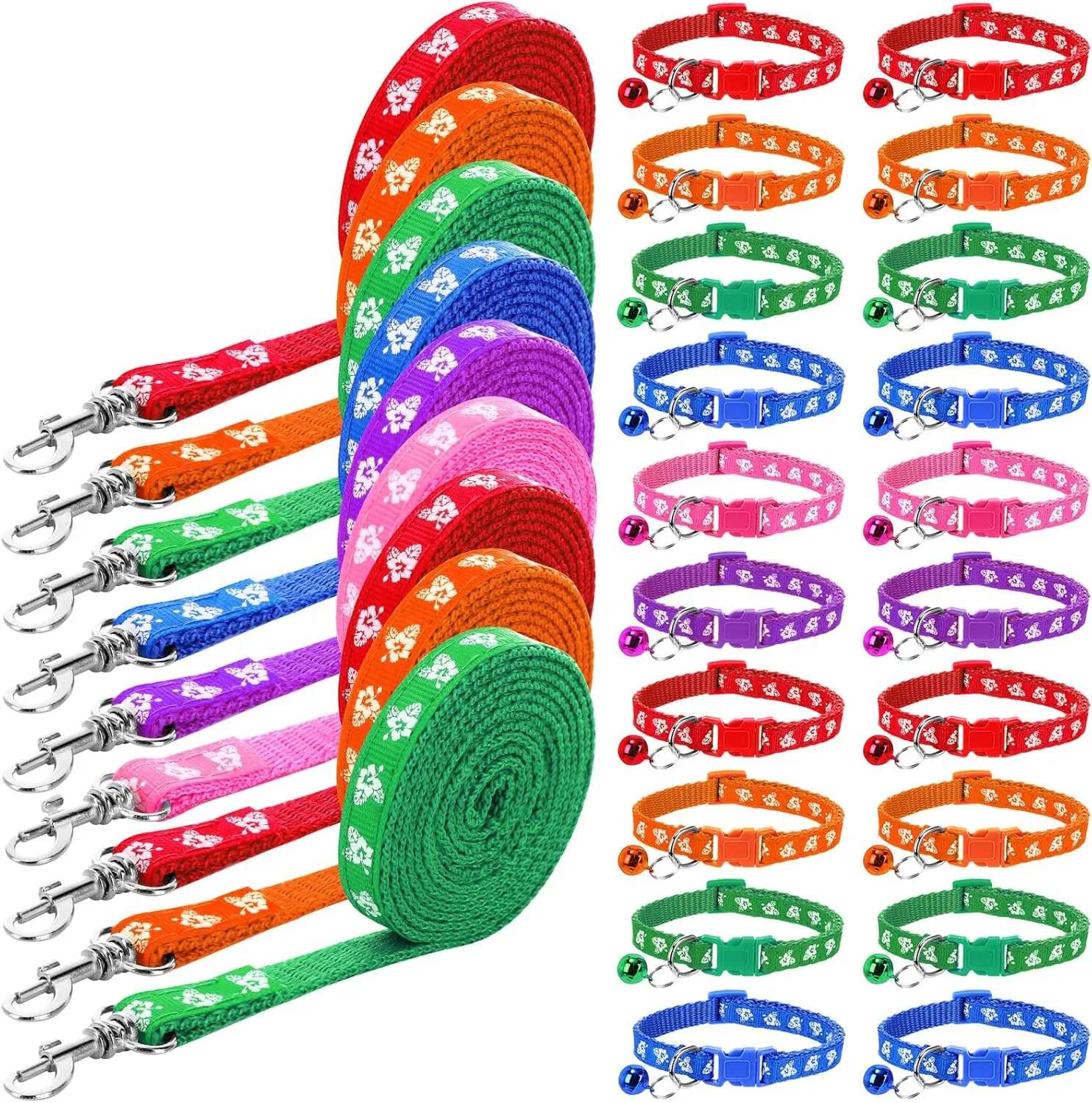 48 Pcs Dog Collar and Leash Set Puppy Collar and Leash Set Adjustable Hawaii Pet Supplies Soft Nylon Summer Hawaiian for Litter Small Pet Dog Walking Training