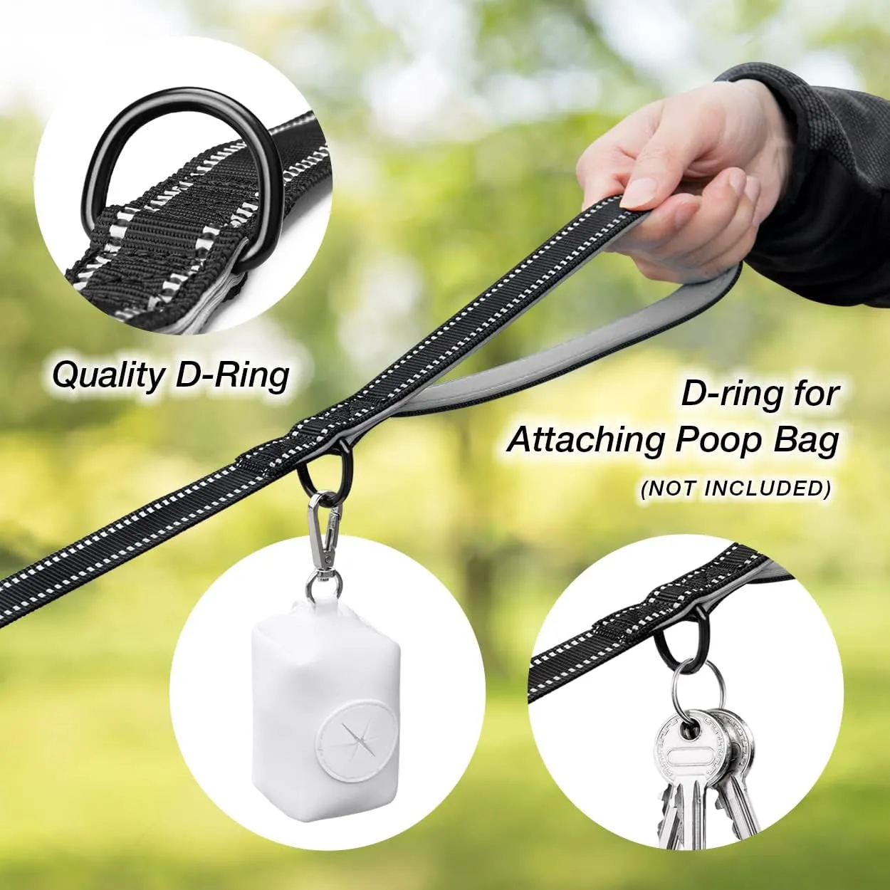 5 Feet Heavy Duty Dog Leash - Reflective - Soft Padded Handle Traffic Grip for Extra Control (L,Grey)