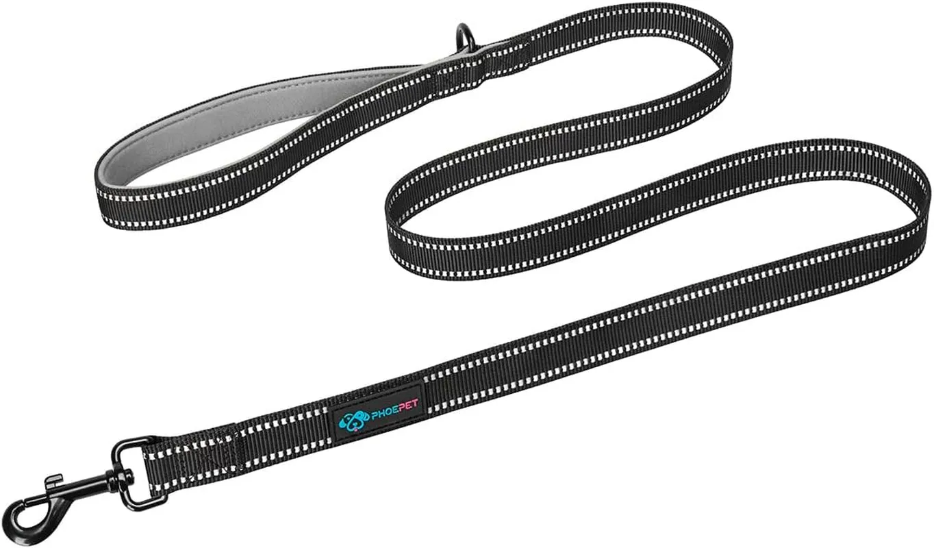 5 Feet Heavy Duty Dog Leash - Reflective - Soft Padded Handle Traffic Grip for Extra Control (L,Grey)