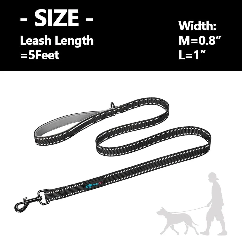 5 Feet Heavy Duty Dog Leash - Reflective - Soft Padded Handle Traffic Grip for Extra Control (L,Grey)