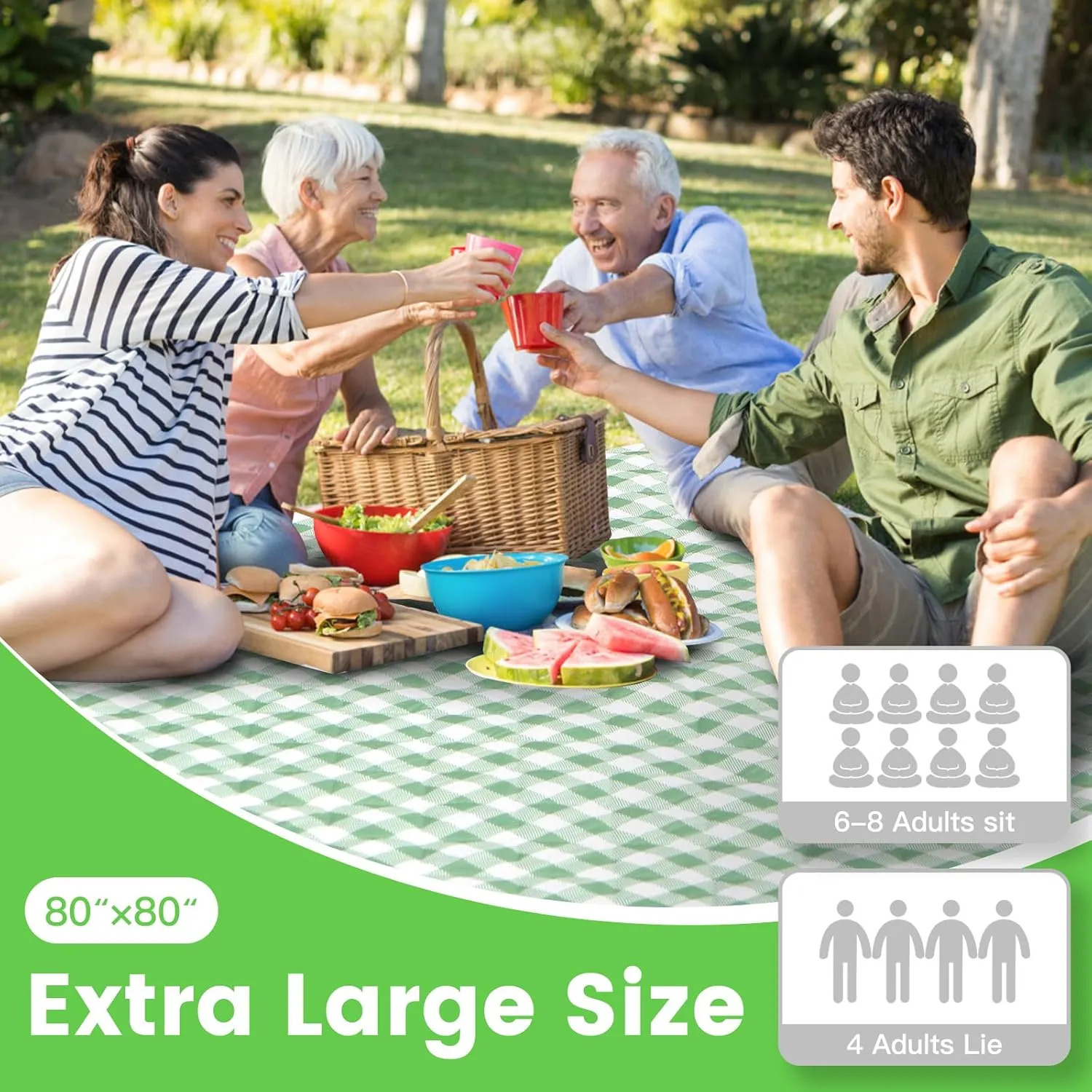 80''x80'' Extra Large Outdoor Picnic Blanket - Waterproof and Foldable Plaid Cloth Picnic Mat for Beach, Camping, Grass Lawn, and Park (Beige and Brown)