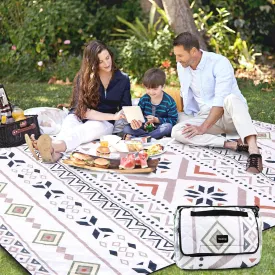 80''x80'' Extra Large Outdoor Picnic Blanket - Waterproof and Foldable Plaid Cloth Picnic Mat for Beach, Camping, Grass Lawn, and Park (Beige and Brown)