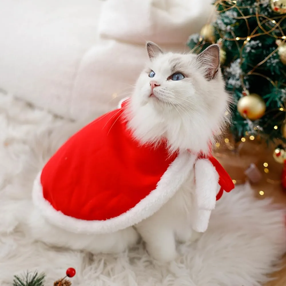 ANIAC Pet Christmas Costume Poncho Cape with Hat Santa Claus Cloak for Cats and Small Dogs Red Christmas Dog Costume Holiday Cat Outfit (Large)