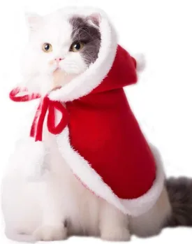 ANIAC Pet Christmas Costume Poncho Cape with Hat Santa Claus Cloak for Cats and Small Dogs Red Christmas Dog Costume Holiday Cat Outfit (Large)