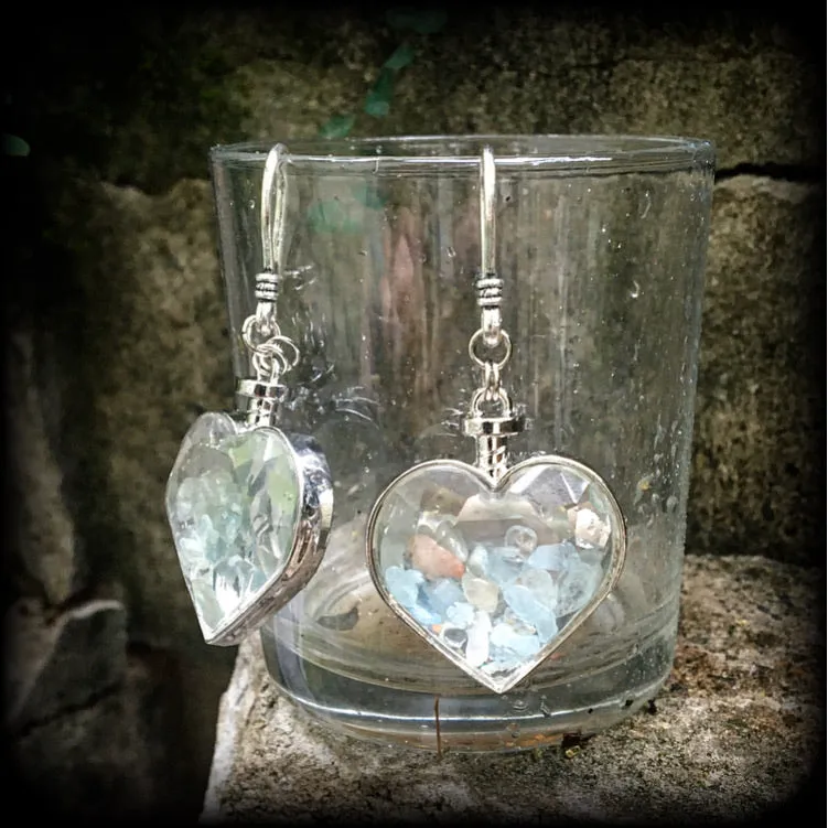 Aquamarine earrings-Gemstone heart earrings