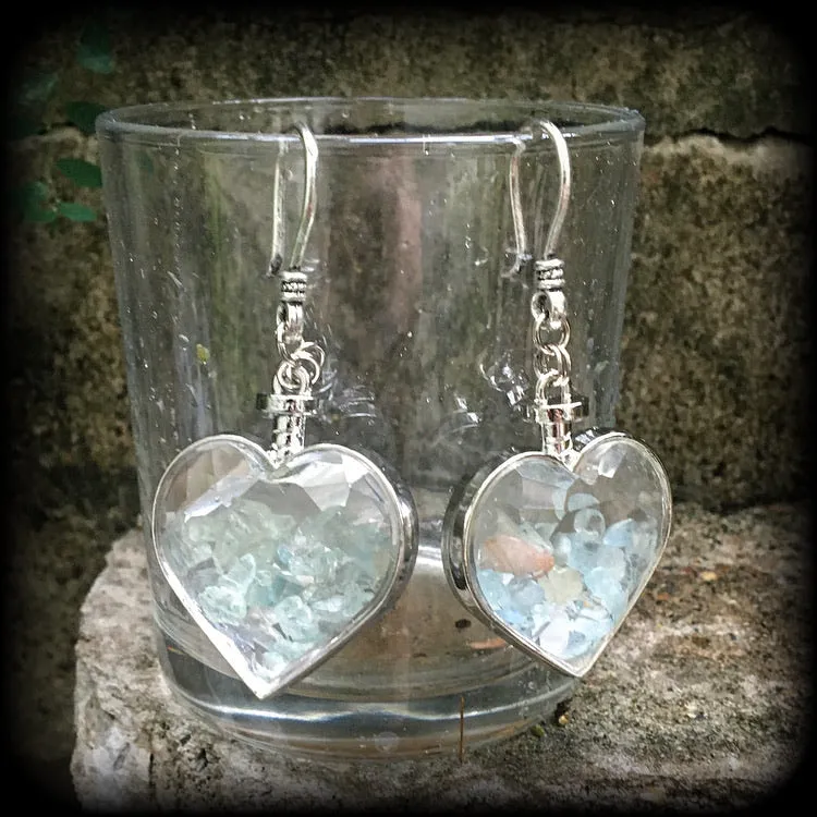 Aquamarine earrings-Gemstone heart earrings
