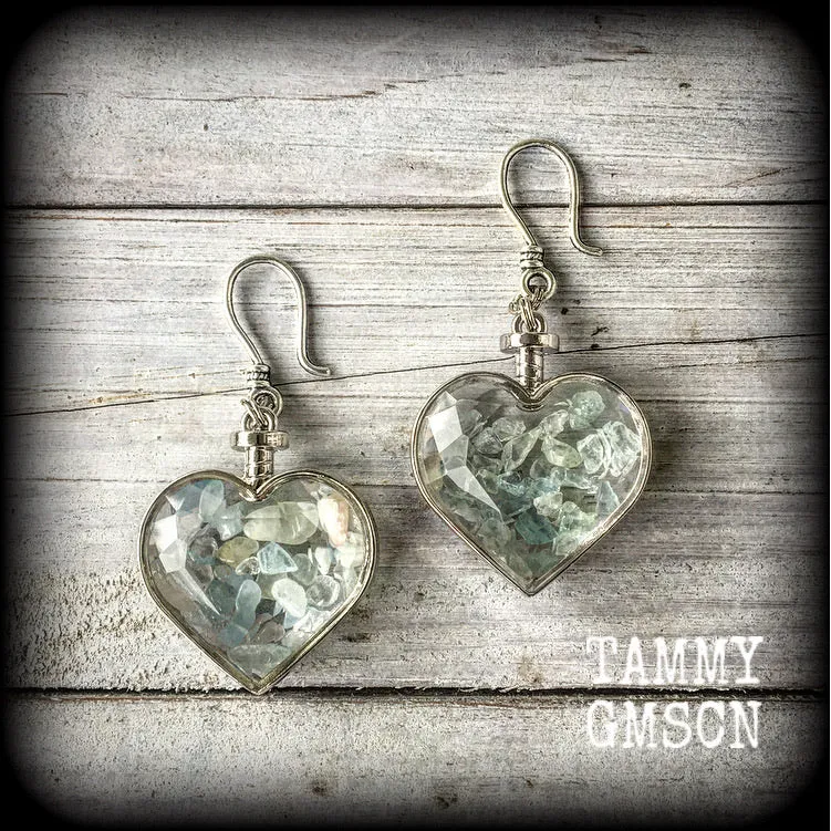 Aquamarine earrings-Gemstone heart earrings