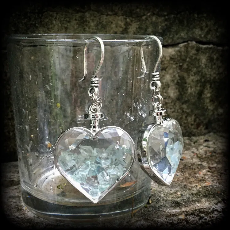 Aquamarine earrings-Gemstone heart earrings
