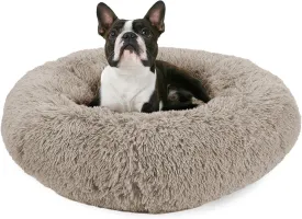 Arlee Donut Round Pet Bed - Orthopedic Memory Foam Dog Bed, Shaggy Vegan Fur Fabric, Washable, Designed for Cats and Dogs and for Their Ultimate Comfort - Taupe (M)