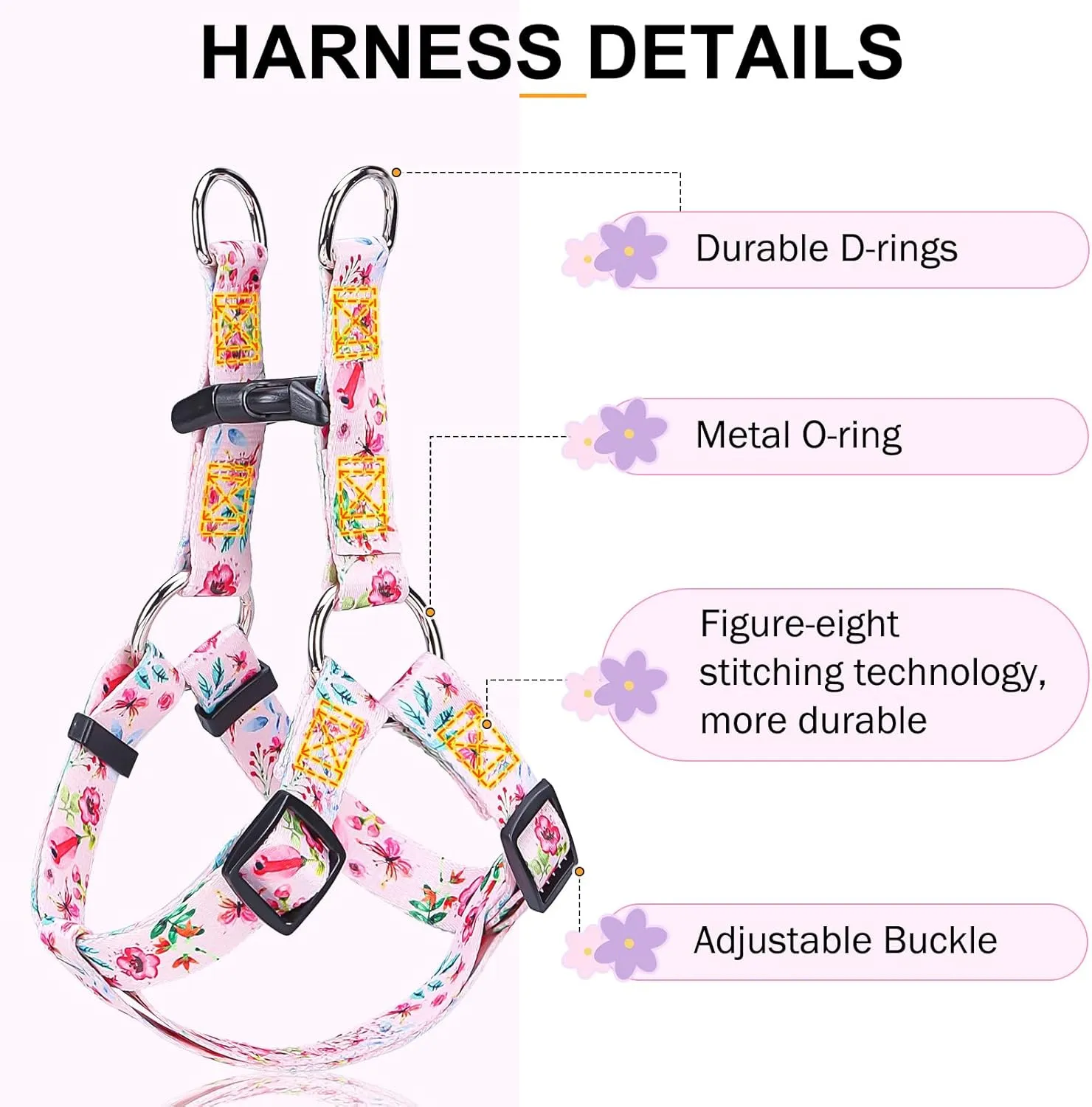 BEAUTYZOO No Pull Dog Harness and Leash Set - Adjustable Step-in Puppy Harness for Small Medium Large Dogs, Escape Proof Soft Nylon Vest with Double D Ring for Walking Running Training, Pink XS