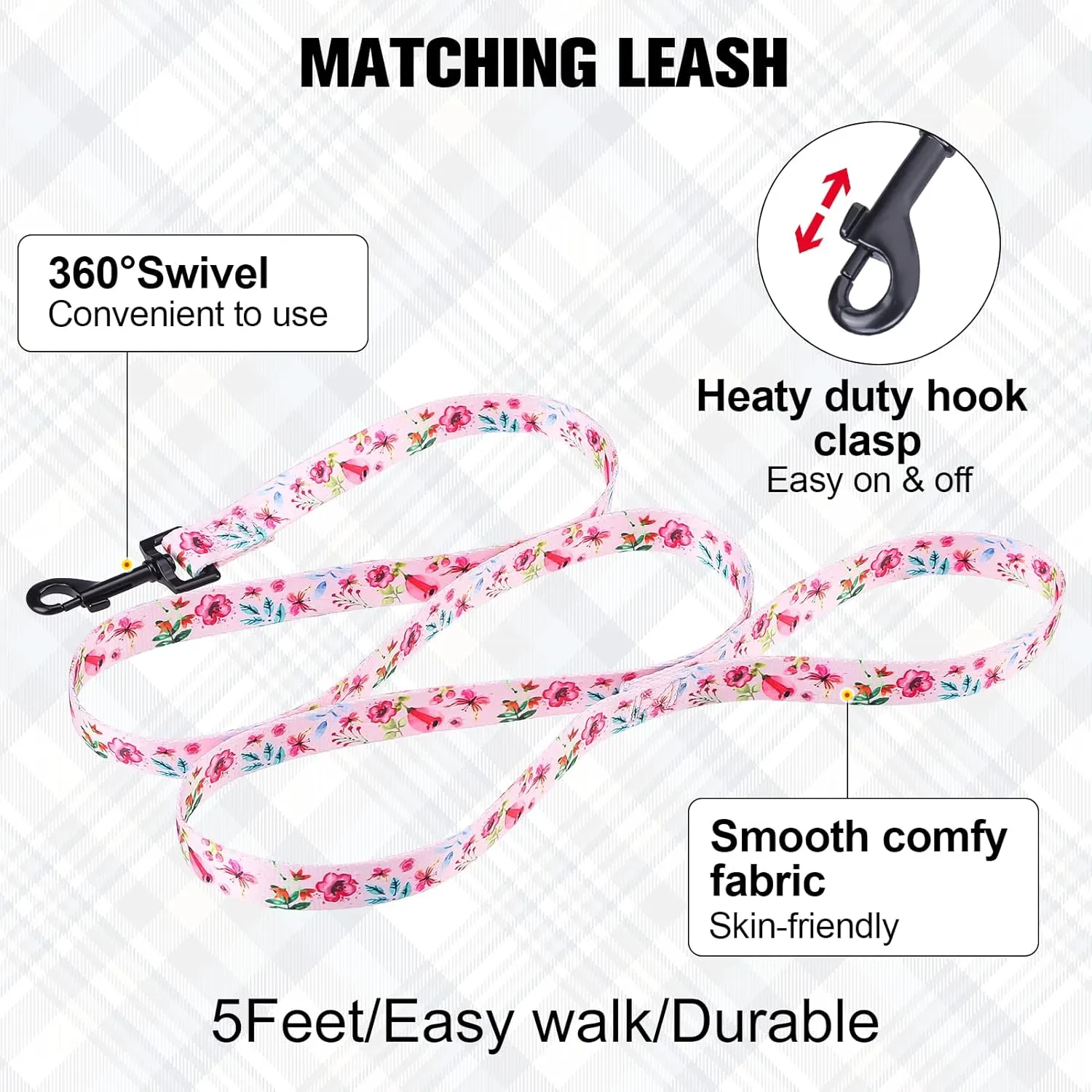 BEAUTYZOO No Pull Dog Harness and Leash Set - Adjustable Step-in Puppy Harness for Small Medium Large Dogs, Escape Proof Soft Nylon Vest with Double D Ring for Walking Running Training, Pink XS