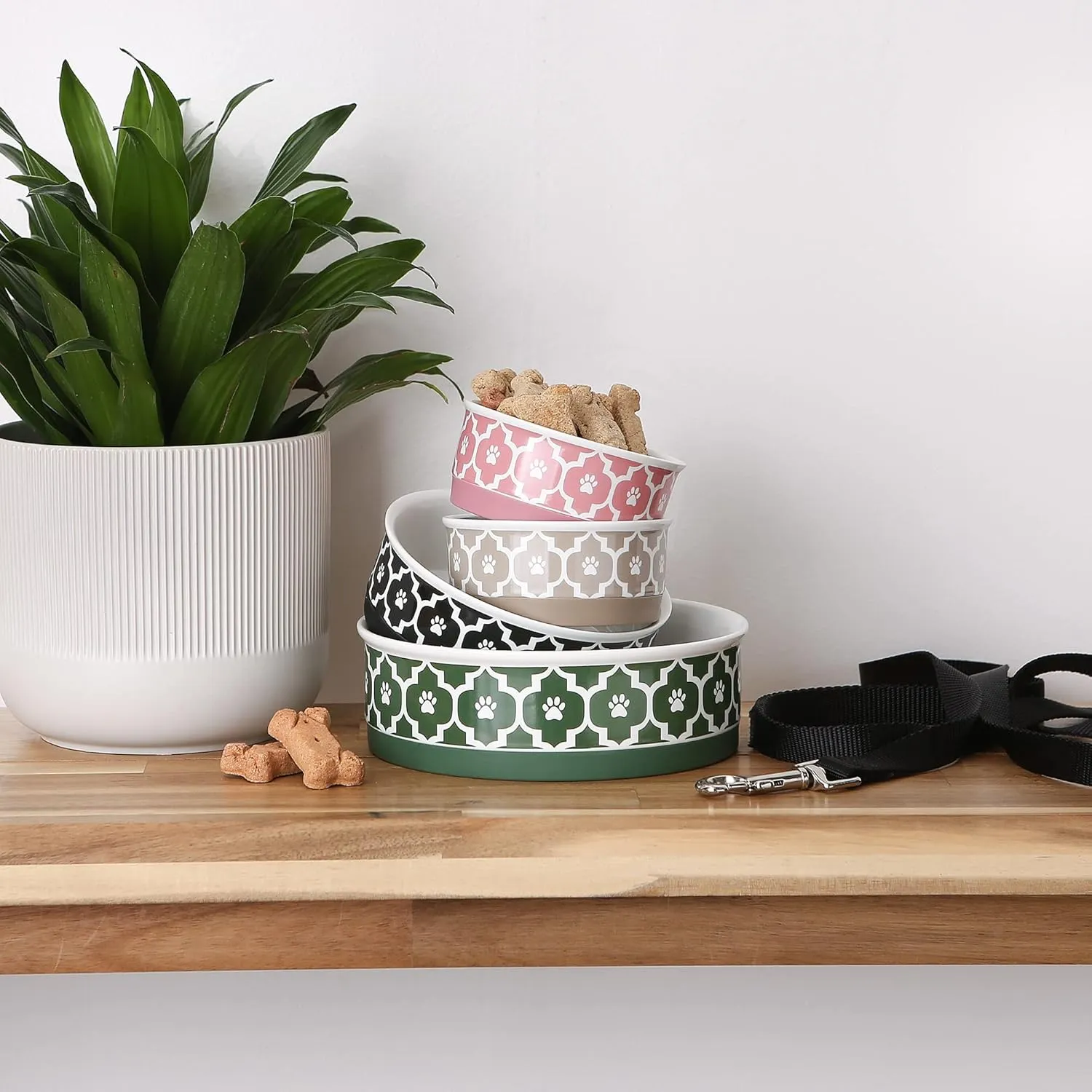 Bone Dry Lattice Collection Pet Bowl & Canister, Medium Set, 6x2 inches, Hunter Green, 2 Piece