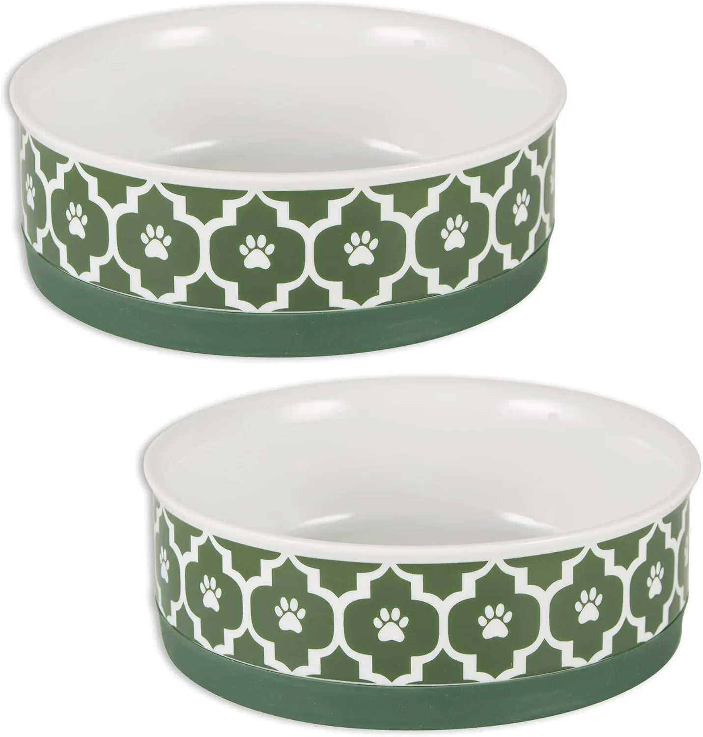 Bone Dry Lattice Collection Pet Bowl & Canister, Medium Set, 6x2 inches, Hunter Green, 2 Piece