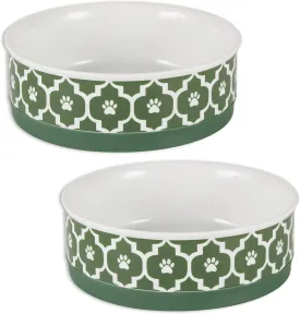 Bone Dry Lattice Collection Pet Bowl & Canister, Medium Set, 6x2 inches, Hunter Green, 2 Piece