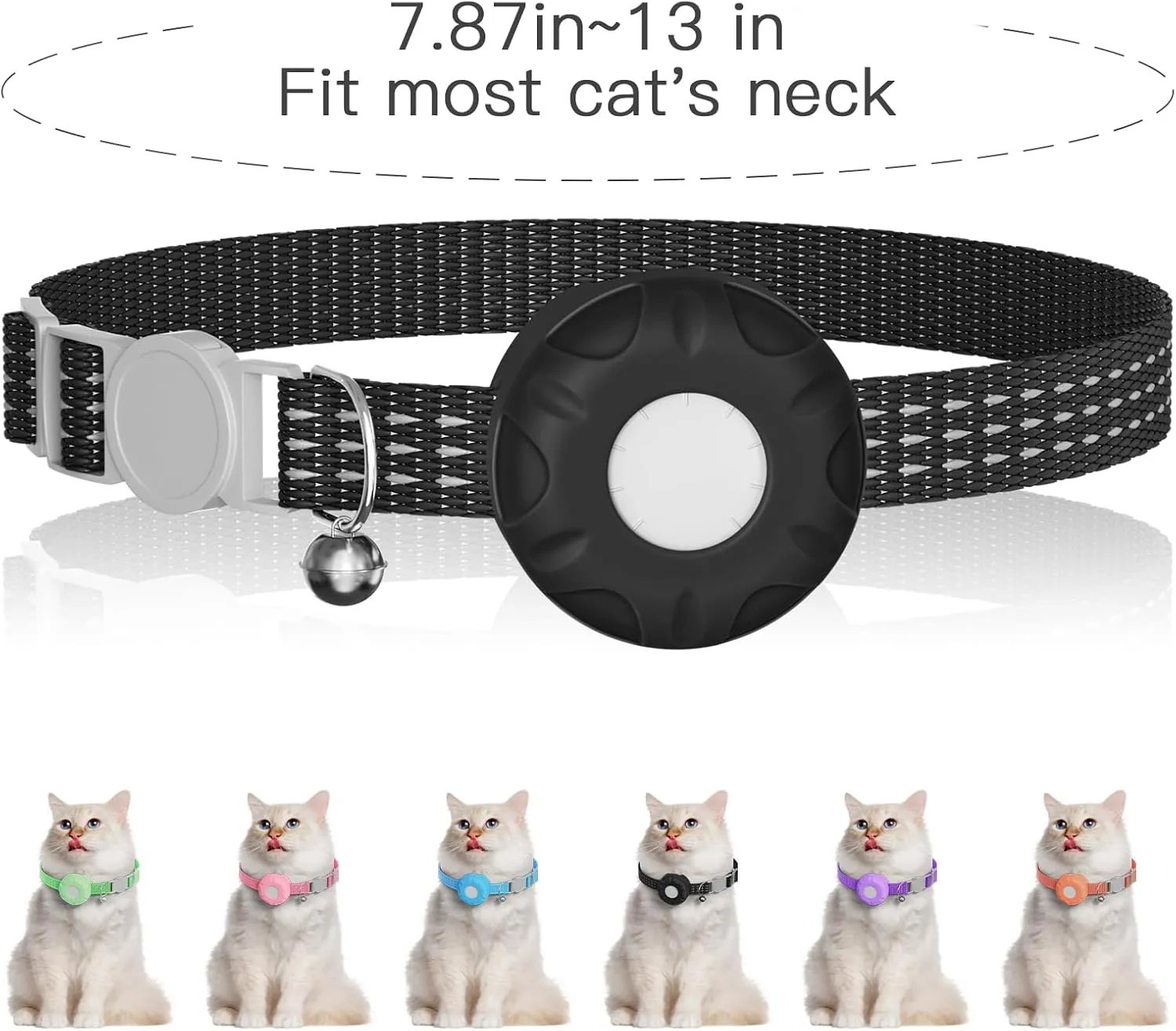 Cat GPS Tracker, Waterproof Pet Tracker for Cats, Cat Tracker Collar with Safety Elastic Buckle, Works with Any Collar,Compatible with Apple Find My App (Only iOS), No Monthly Fee, Black