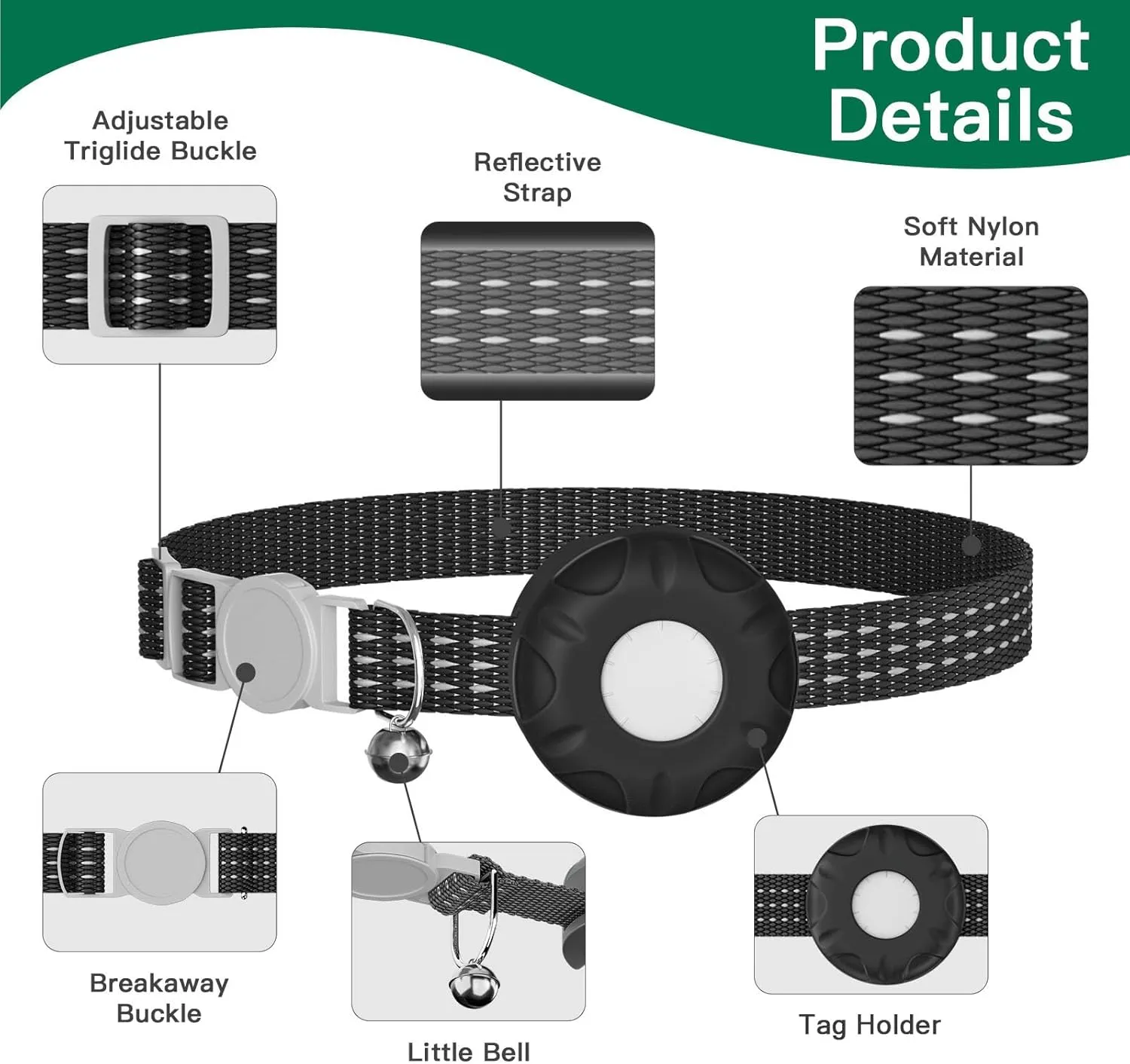 Cat GPS Tracker, Waterproof Pet Tracker for Cats, Cat Tracker Collar with Safety Elastic Buckle, Works with Any Collar,Compatible with Apple Find My App (Only iOS), No Monthly Fee, Black