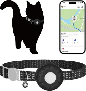 Cat GPS Tracker, Waterproof Pet Tracker for Cats, Cat Tracker Collar with Safety Elastic Buckle, Works with Any Collar,Compatible with Apple Find My App (Only iOS), No Monthly Fee, Black