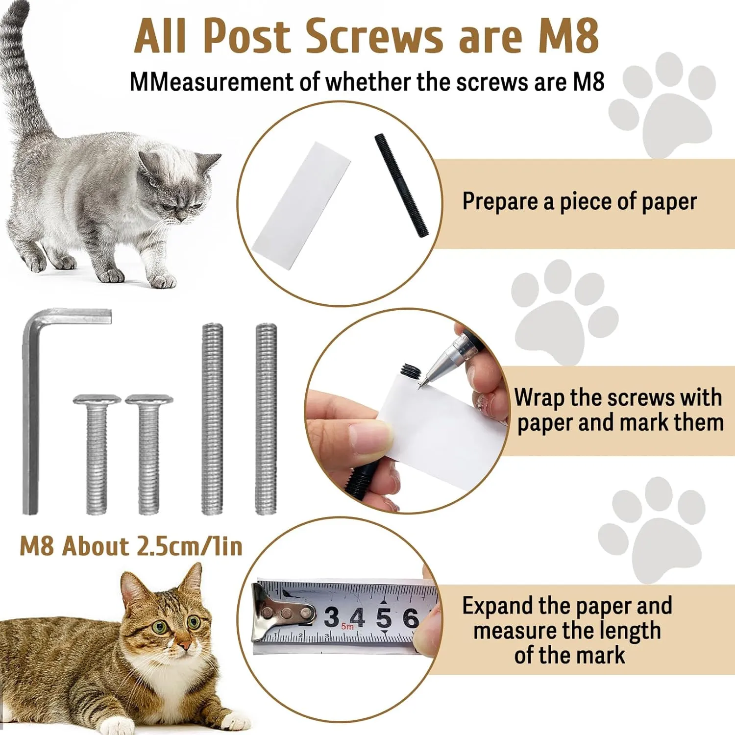Cat Scratching Post Replacement Pole Refill 15.7in M8 Cats Tower Replacement Parts with Self Groomer Massager Spare Jute Kitty Tree Refurbishment Accessories for Indoor Kittens (Khaki)