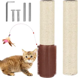 Cat Scratching Post Replacement Pole Refill 15.7in M8 Cats Tower Replacement Parts with Self Groomer Massager Spare Jute Kitty Tree Refurbishment Accessories for Indoor Kittens (Khaki)