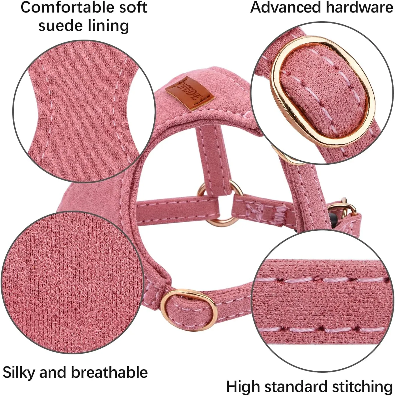 CHEDE No Pull Puppy Harness and Multifunction Dog Leash Set- 8 Colors Soft Adjustable No Choke Escape Proof Cute,Lightweight Pet Vest Harness for Small and Medium Dog (M, Antique Pink)