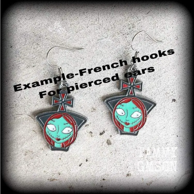 Christmas earrings Sally Jack Skellington Earrings Nightmare Earrings Skeleton Earrings Jack and Sally Tim Burton earrings Pierced ears 8g