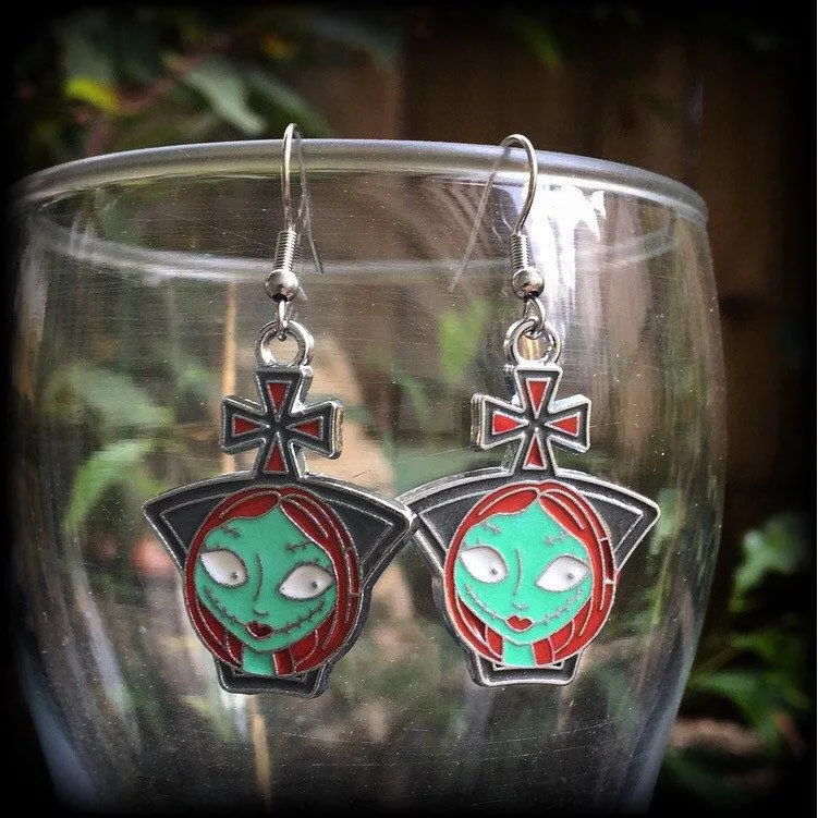 Christmas earrings Sally Jack Skellington Earrings Nightmare Earrings Skeleton Earrings Jack and Sally Tim Burton earrings Pierced ears 8g
