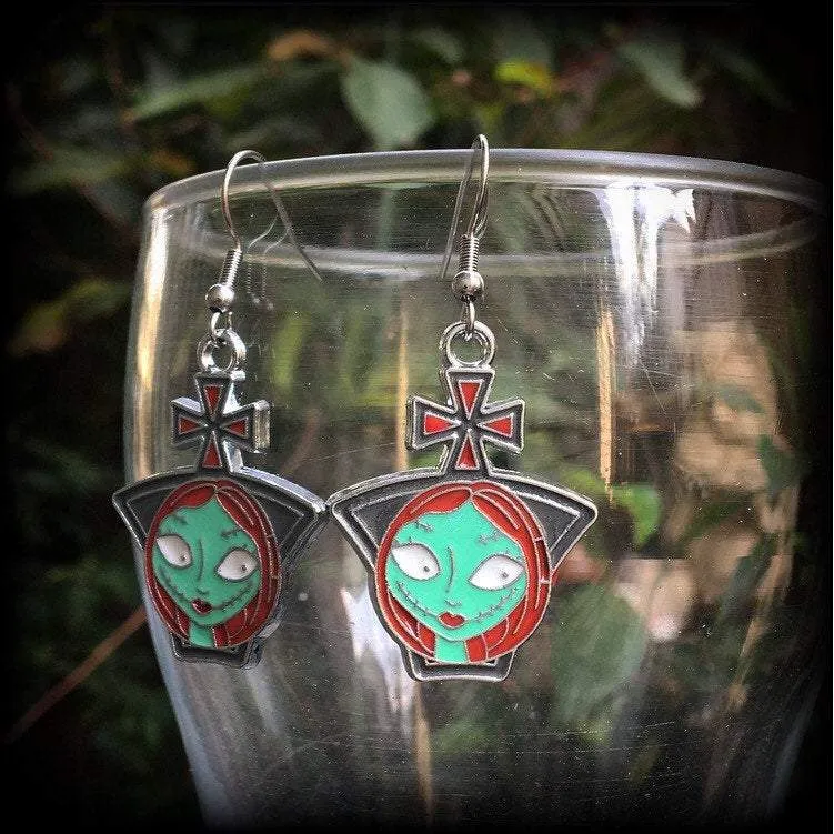 Christmas earrings Sally Jack Skellington Earrings Nightmare Earrings Skeleton Earrings Jack and Sally Tim Burton earrings Pierced ears 8g